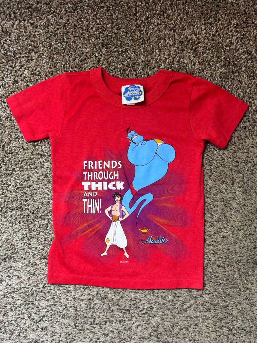 Vintage 90s Disney Aladdin Genie Red Kids Tee
